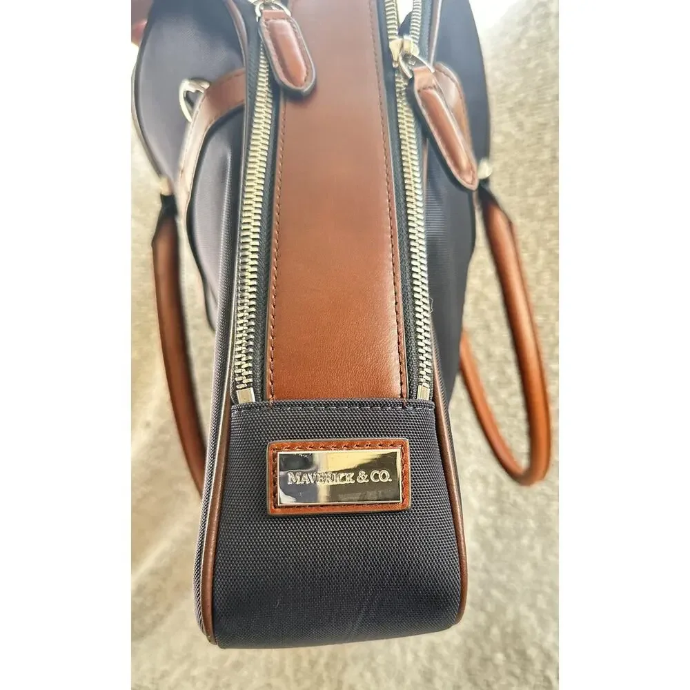 Maverick & Co Odyssey Double-zip Laptop Briefcase Navy Blue New
